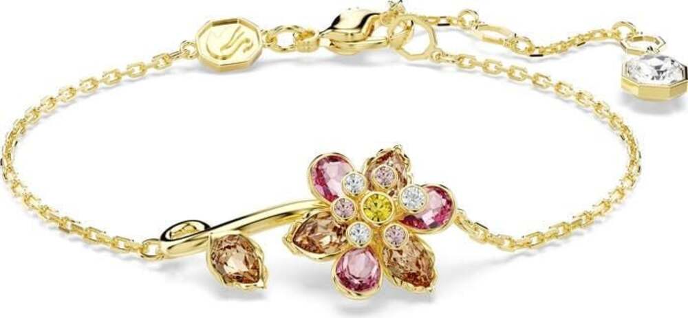 Idyllia bracelet, Mixed cuts, Flower, Multicolored, Gold-tone plated
